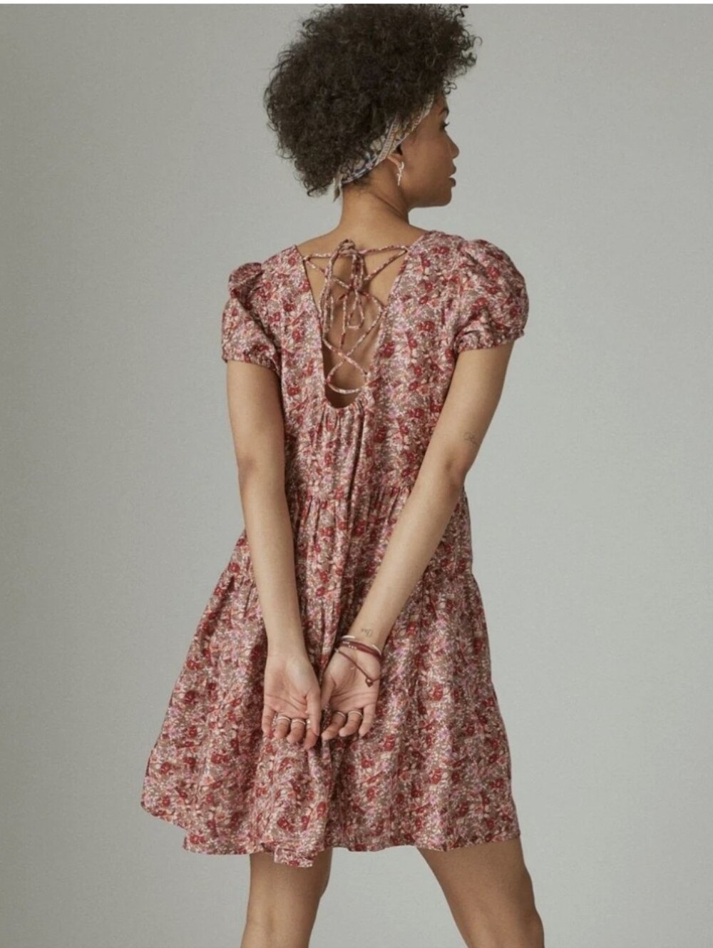 Lucky Brand Women's Short Sleeve Babydoll Dress Sz L